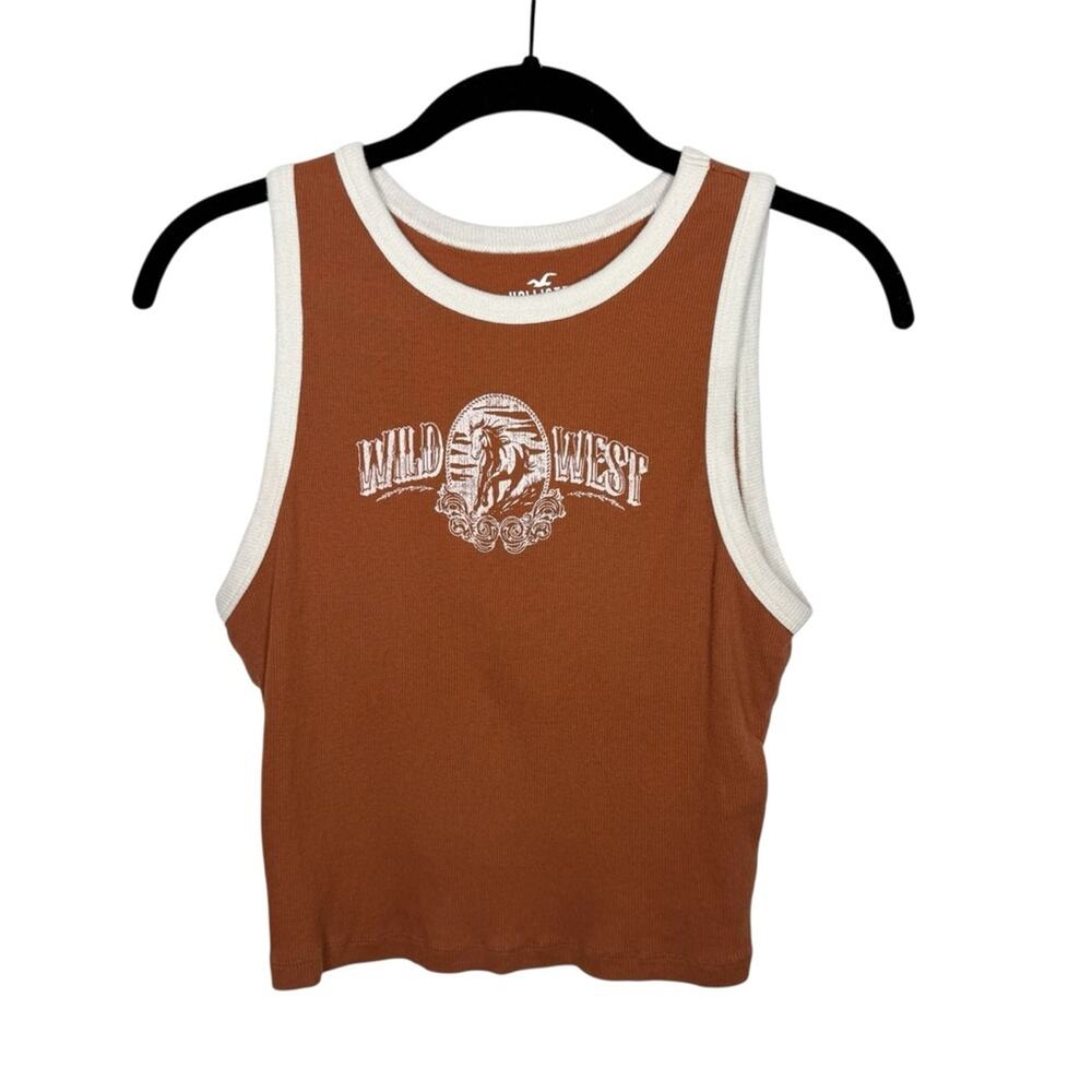 HOLLISTER / rust orange white wild west horse desert ribbed baby tank top / L